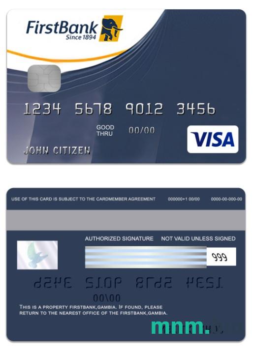 Gambia FirstBank visa credit karta przykład w formacie PSD